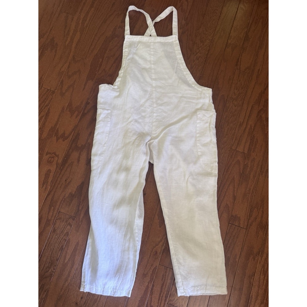 White Linen Blend Women's Overalls Jumpsuit